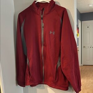 Under Armour Jacket Mens  Large Red Outdoor Hike Mock Neck Loose
